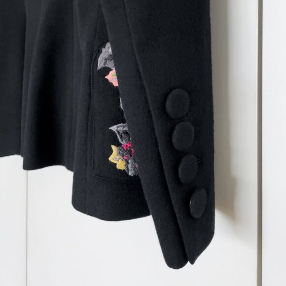 LOLITA LEMPICKA Wool Blazer Jacket With Embroidered Flowers on Pockets - Picture 4 of 6